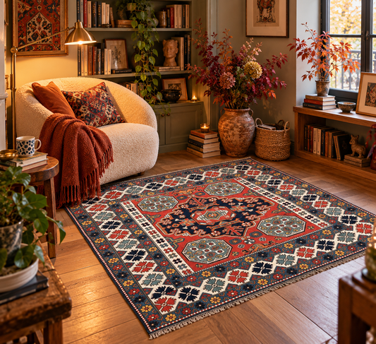Tapis Caucasien Carré – fait main en laine – 150 x 160 cm - Ma boutique