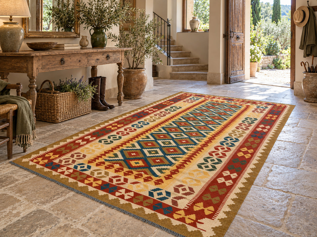 Kilim afghan moderne 147 × 262 cm - Motifs Losanges