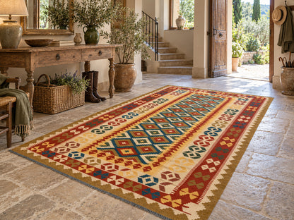 Kilim afghan moderne 147 × 262 cm - Motifs Losanges