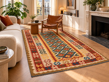 Kilim afghan moderne 147 × 262 cm - Motifs Losanges