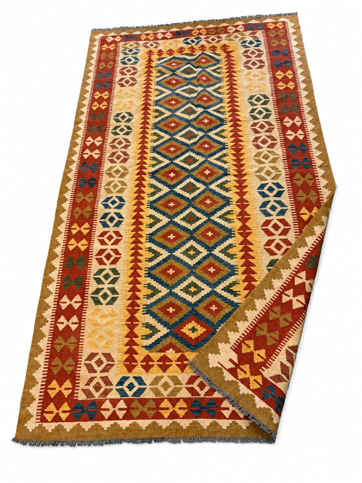Kilim afghan moderne 147 × 262 cm - Motifs Losanges