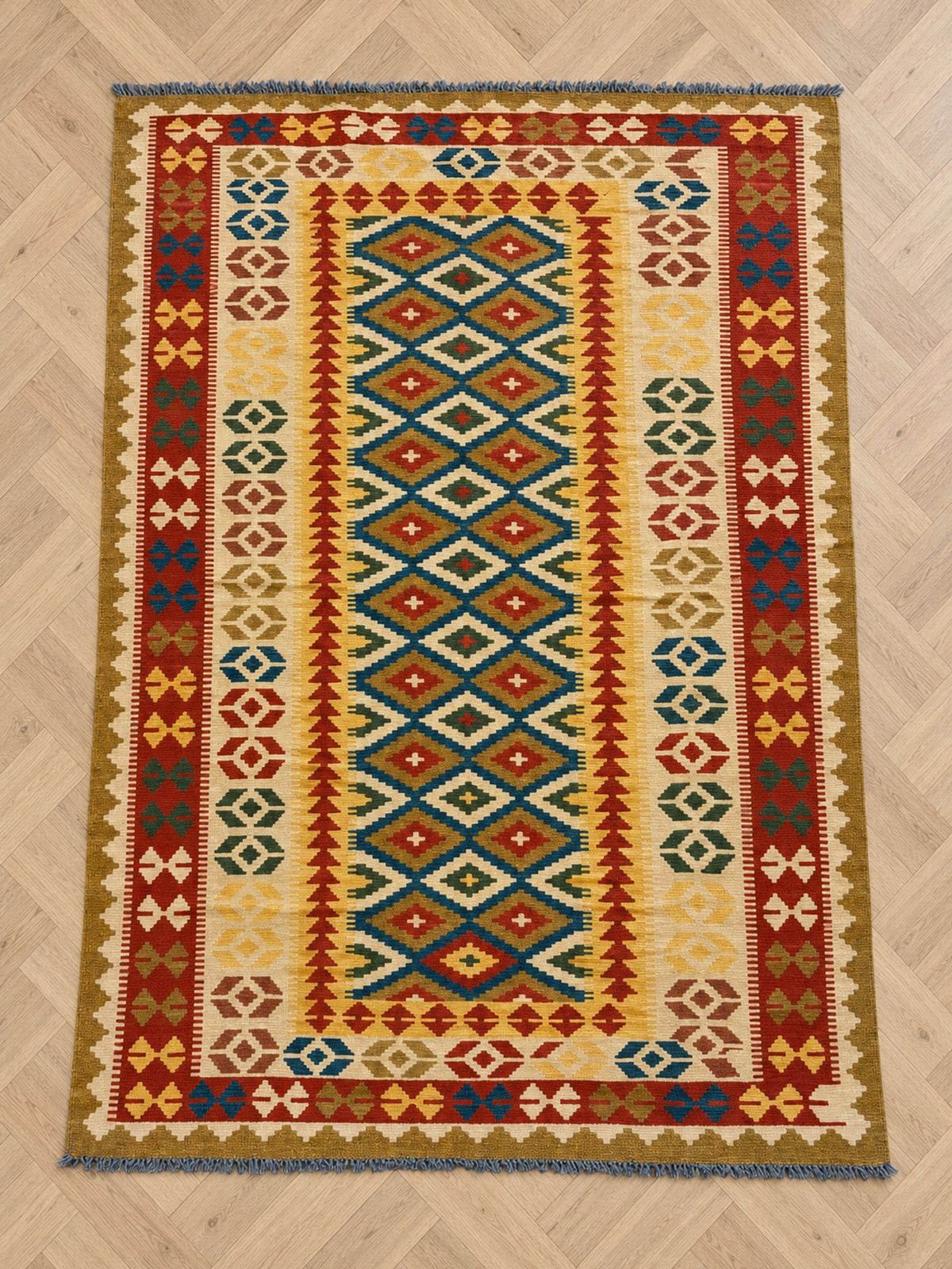 Kilim afghan moderne 147 × 262 cm - Motifs Losanges