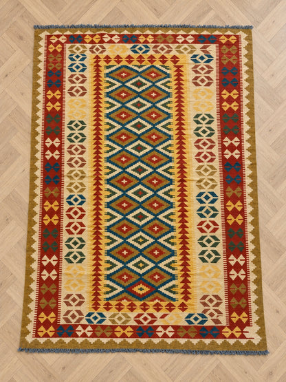 Kilim afghan moderne 147 × 262 cm - Motifs Losanges
