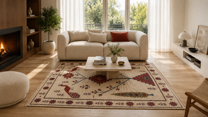 Nouveau: Tapis Byzance Paons et Arbre de vie (réversible)