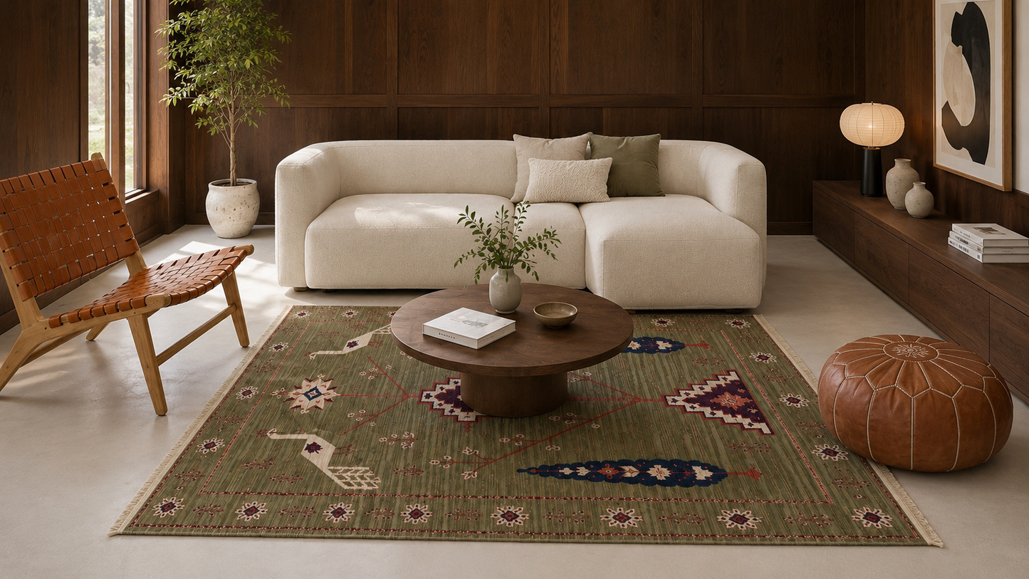 Nouveau: Tapis Byzance Paons et Arbre de vie (réversible)