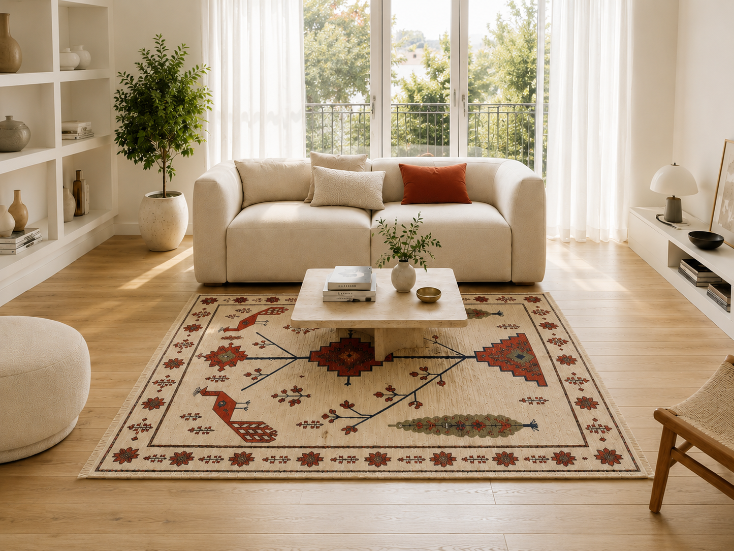Nouveau: Tapis Byzance Paons et Arbre de vie (réversible)