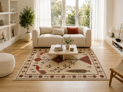Nouveau: Tapis Byzance Paons et Arbre de vie (réversible)