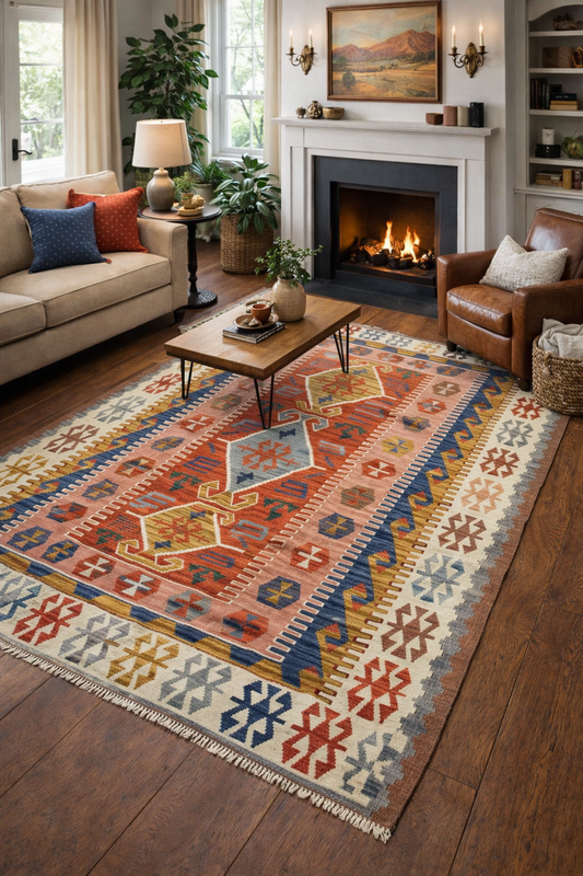 Tapis Kilim Kayseri Vague pastelle