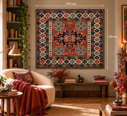 Tapis Caucasien Carré – fait main en laine – 150 x 160 cm