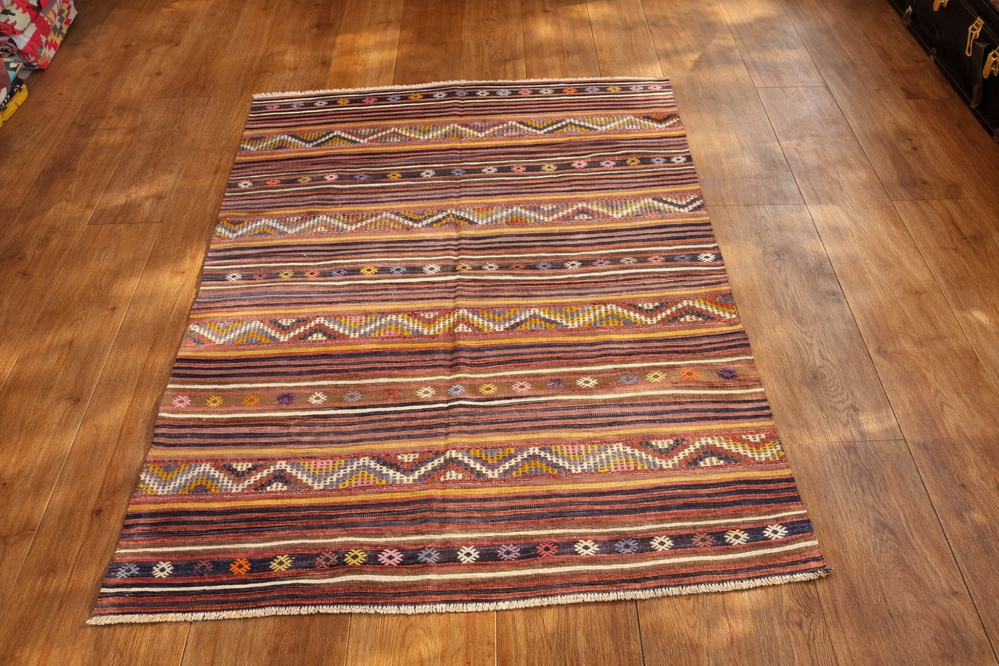 Kilim Cicim traditionnel Manisa Bordeaux-Orange - Ma boutique