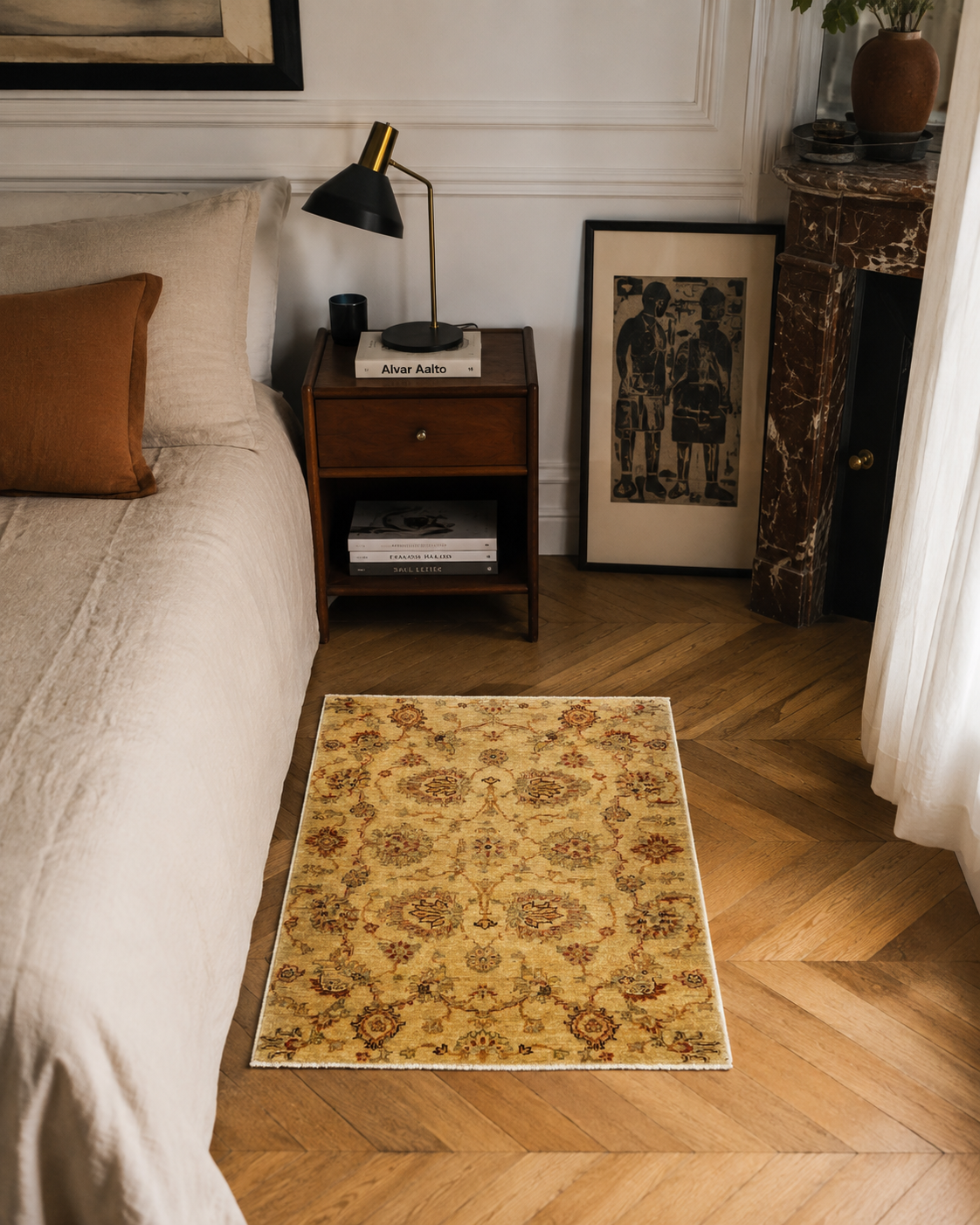 Tapis pakistanais en laine – Motifs floraux sur fond beige – 117 × 79 cm