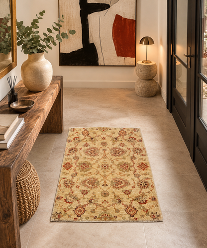 Tapis pakistanais en laine – Motifs floraux sur fond beige – 117 × 79 cm