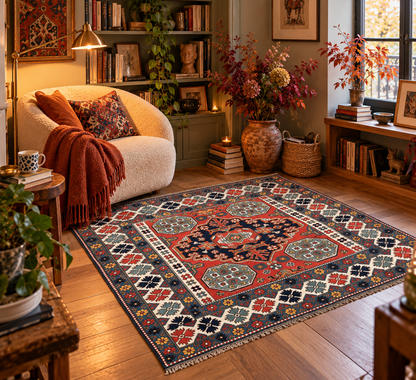 Tapis Caucasien Carré – fait main en laine – 150 x 160 cm